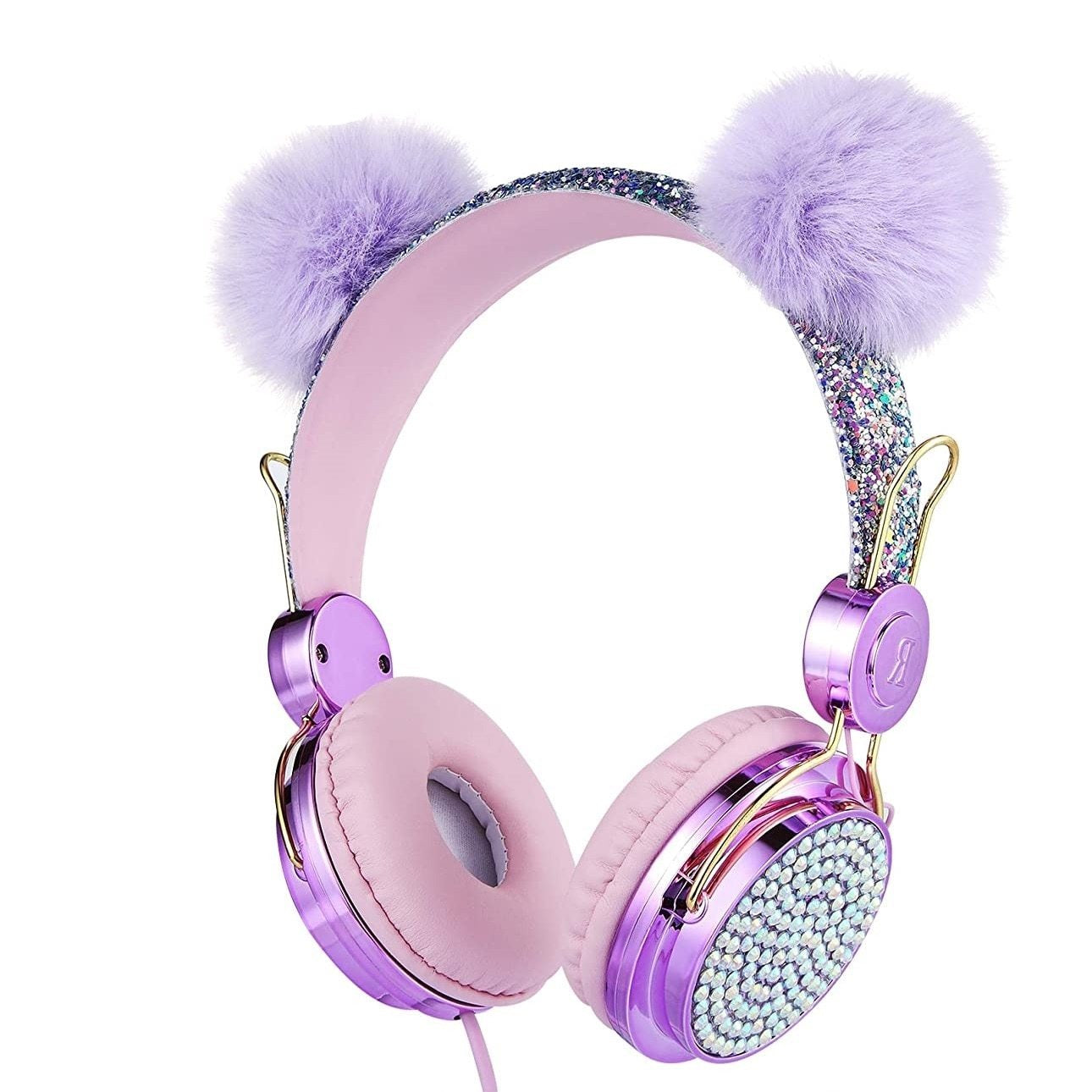 Cute Kids Purple and Sparkly Wired Headphone